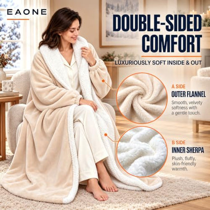 EAONE Beige Wearable Heated Blanket with Foot Pocket & Sleeves - 59 x 70 Inches