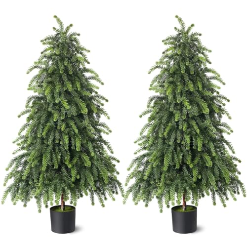Set of 2 Artificial 4FT Norfolk Pine Trees for Holiday Decor Outdoor Indoor