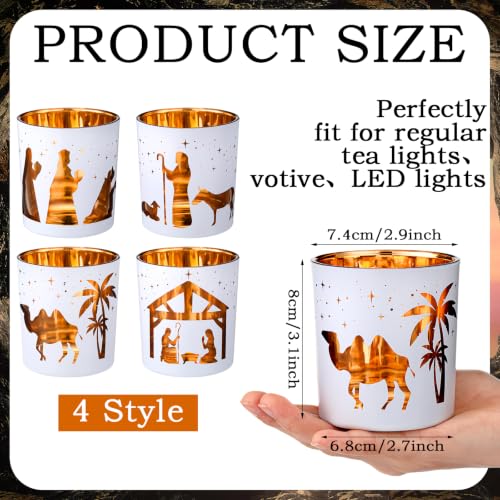 Christmas Nativity Scene Candle Holders Set - Frosted Glass Votive Holders, Religious Decor