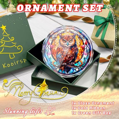 Stained Glass Owl Christmas Ornament - Holiday Tree Decor, Gift, Variation of Owl