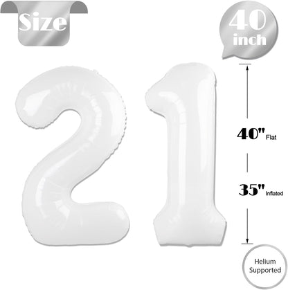 Number 21 Balloon by Party Essentials - 40 Inch White Birthday Decoration for 21st Celebration