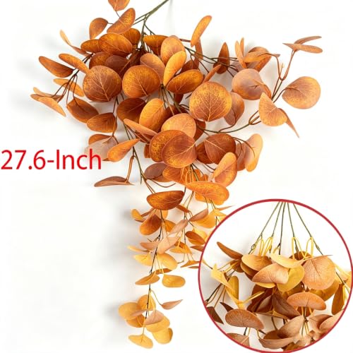 Artificial Fall Eucalyptus Hanging Plants Set of 2 - Orange Autumn Decor