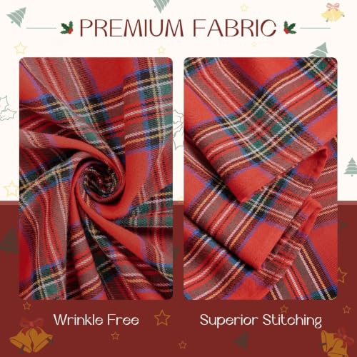 Romanstile Christmas Red Plaid Ruffled Tablecloth 60x120 Inch Rectangular - Holiday Decor