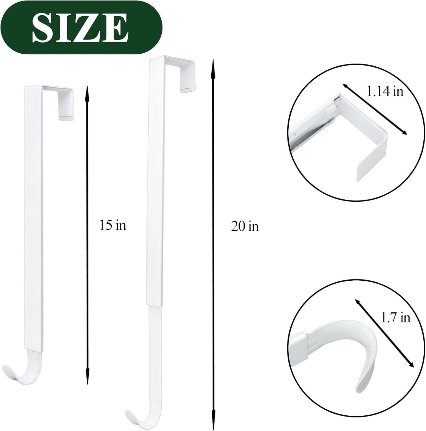 Skiennix Wreath Hanger - Adjustable 15 to 25 Inches | 20 lbs Capacity for Larger Doors - White