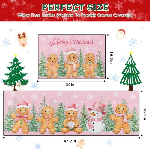 Christmas Gingerbread Kitchen Rugs Set of 2 Non Slip Washable Holiday Mats - Arttown