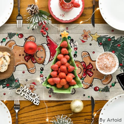 Snowman Gingerbread Table Runner 13x60 Inch Home Decor - Wood Variation