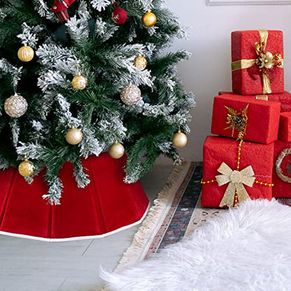Red Velvet Christmas Tree Collar Foldable Xmas Tree Ring Base Cover for Artificial Trees