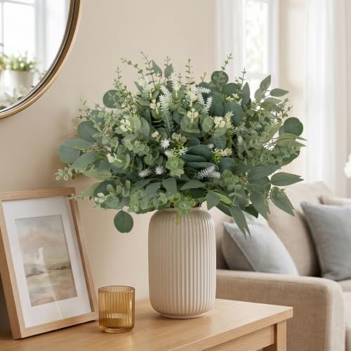 135 Pcs Artificial Eucalyptus Stems for Decor - Mixed Greenery, Flexible & Realistic