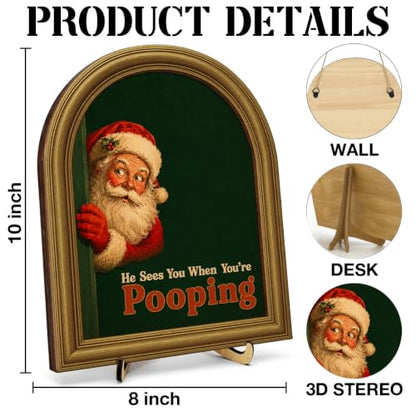 Christmas Santa Peeking Wall Art Sign - Rustic Holiday Decor - Variation 13