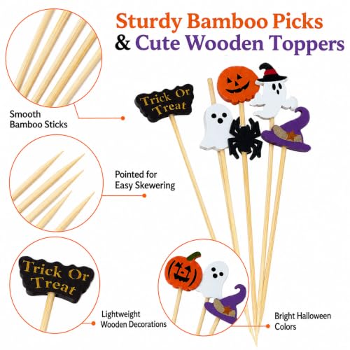 Halloween Cocktail Picks - 150PCS 5.2 Inch Bamboo Party Appetizer Toothpicks