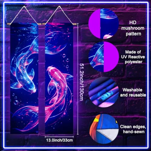 Blacklight Koi Fish Tapestry Set - UV Glow Wall Decor for Bedroom