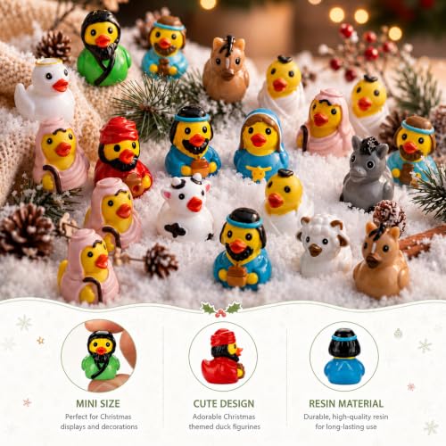 Nativity Resin Duck Set - 72 Mini Christmas Jesus Ducks Decoration with Variations