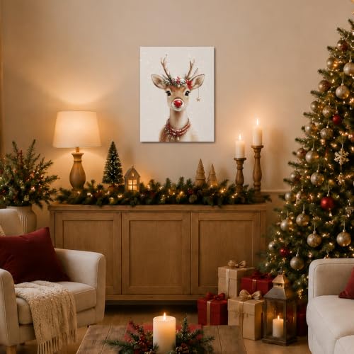Christmas Reindeer Canvas Wall Art - 11x14 Inch Holiday Decor - Deer Variation