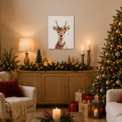 Christmas Reindeer Canvas Wall Art - 11x14 Inch Holiday Decor - Deer Variation