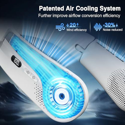 Portable Neck Fan with LED Display, 4 Speeds, 5200mAh Rechargeable Battery