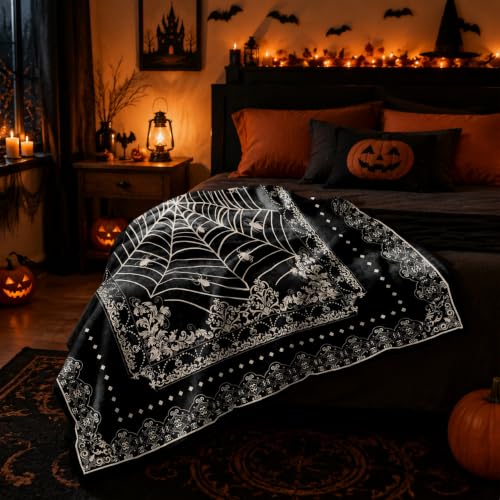 Halloween Blanket 60x50 Gothic Spider Web Throw Blanket - Dark Decor