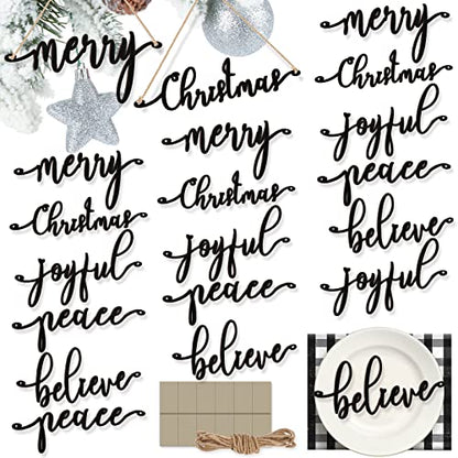 Christmas Wooden Word Sign Ornaments Set - Black, 20 Pieces, Holiday Decor