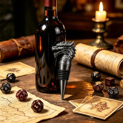 Dragon Wine Stopper with Silver Finish and Gift Bag - Fantasy Collectible