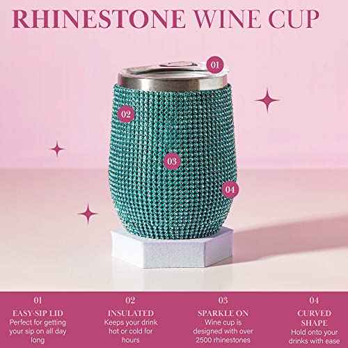Paris Hilton Diamond Bling Wine Tumbler, Vacuum Insulated Stainless Steel with Easy Sip Lid, Bedazzled with Over 2500 Rhinestones, 12-Ounce, Blue