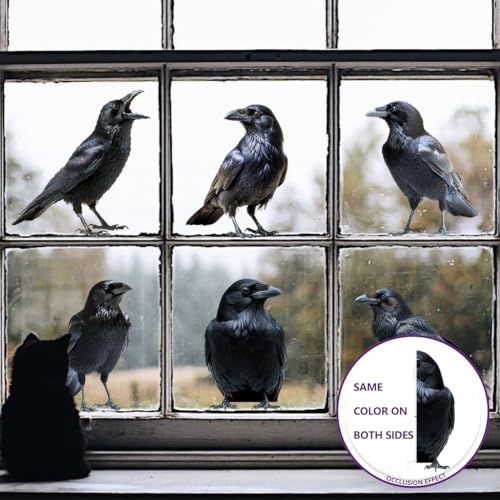 Halloween Crow Raven Static Window Clings - 6Pcs Gothic Black Bird Stickers with Style19