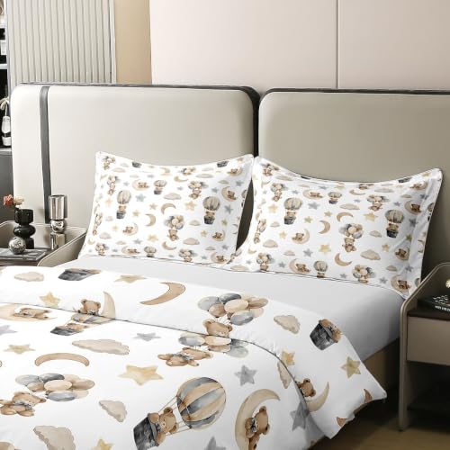 Feelyou Bear Duvet Cover Set Full Size 3PCS for Boys Girls Brown Yellow White