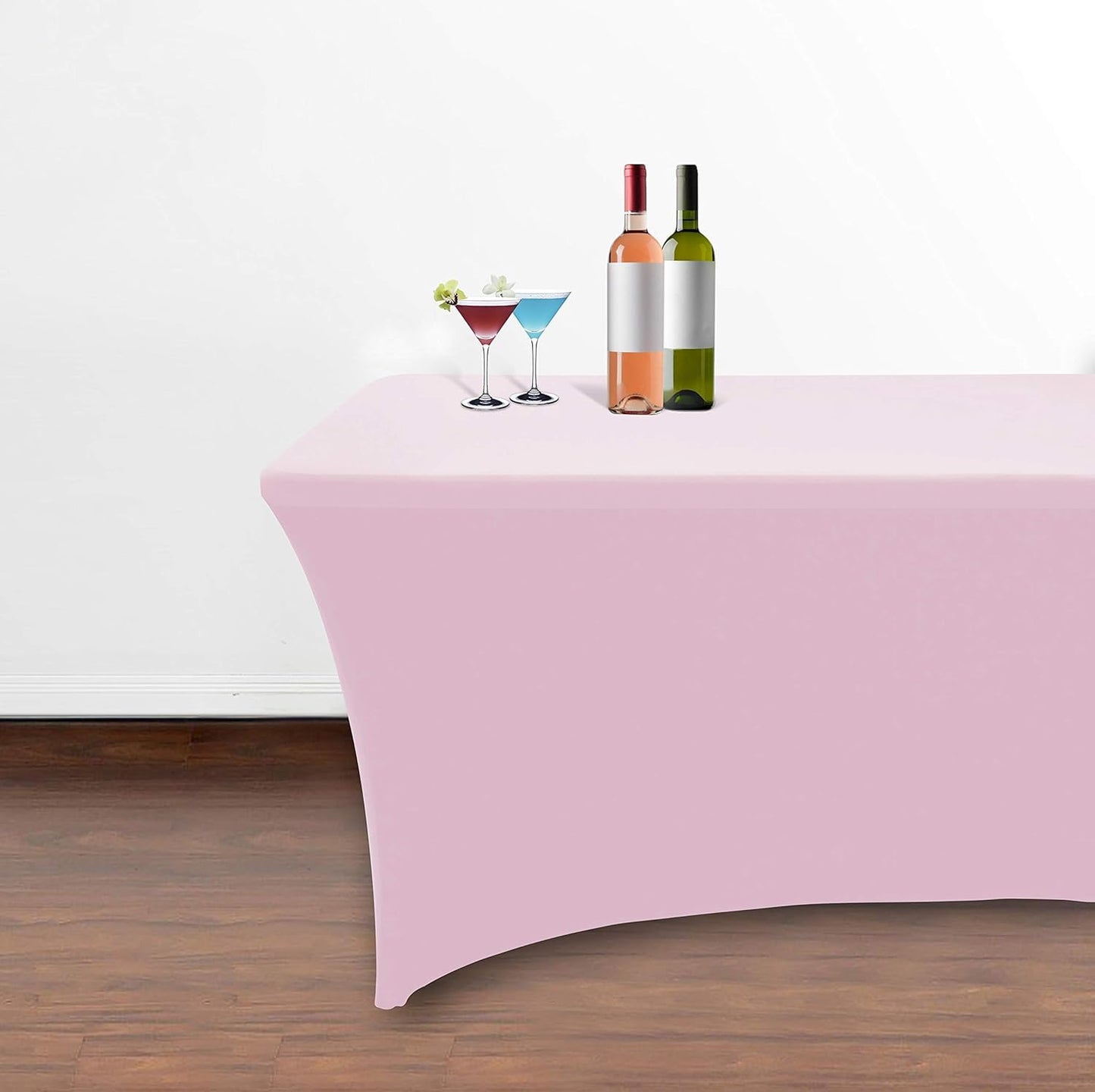 Obstal 4Ft Stretch Spandex Table Cover for Standard Folding Tables - 2 Pack Universal Rectangular Fitted Tablecloth for Party, Banquet, Events, Trade Show (Light Pink, 48L x 24W x 30H Inches)