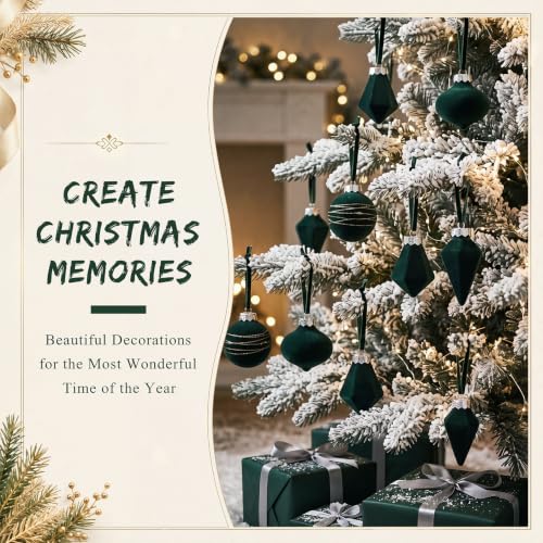 12 Pcs Velvet Christmas Ornaments Balls Flocked Holiday Decorations - Green
