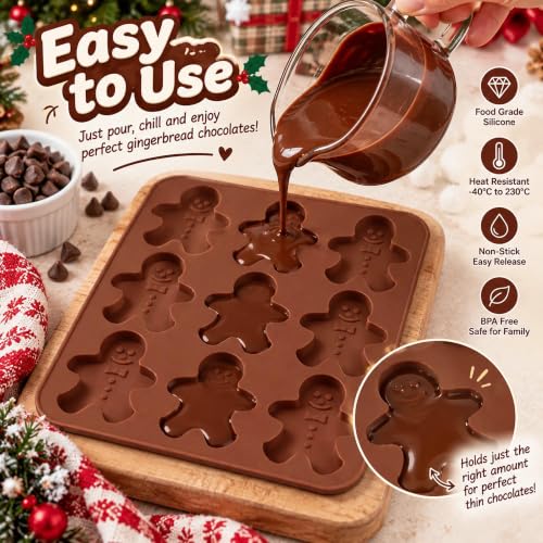 Food-Grade Silicone Gingerbread Man Mold for Holiday Baking - Non-Stick, 9 Cavities