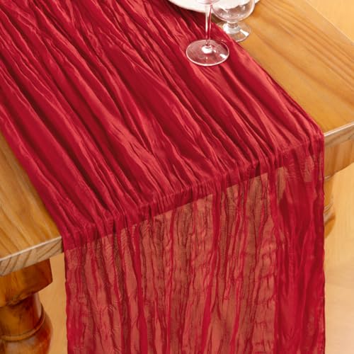 Red Cheesecloth Table Runners 2 Pack - Boho Farmhouse Style, 35x120 Inches