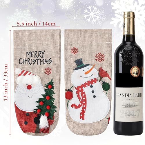 Christmas Burlap Wine Bottle Gift Bags Set of 4 - 13 x 5.5 Inches