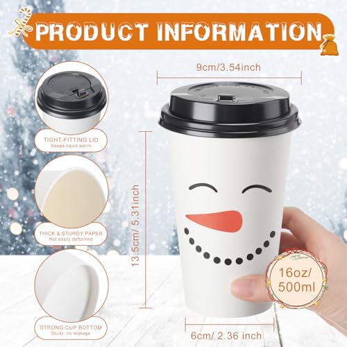 Disposable Christmas Snowman Paper Cups with Lids 16 oz - Pack of 120