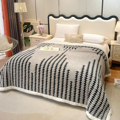 Large Bohemian Throw Blanket 80x90 Light Grey Ultra Soft Reversible Fleece