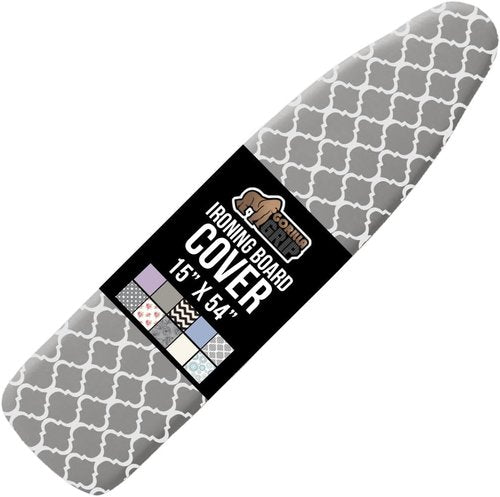 GORILLA GRIP The Original Ironing Board Cover and Pad, Silicone Coating, 400°F Scorch Resistant Thick Padding, Heavy Duty Iron Covers Standard Boards, Hook and Loop Fastener Strap, Quatrefoil 15x54