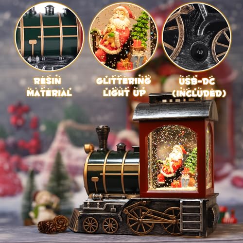 Santa Train Snow Globe Lantern Christmas Decoration - Musical Light Up Snow Globe with Timer