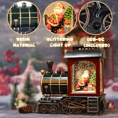 Santa Train Snow Globe Lantern Christmas Decoration - Musical Light Up Snow Globe with Timer