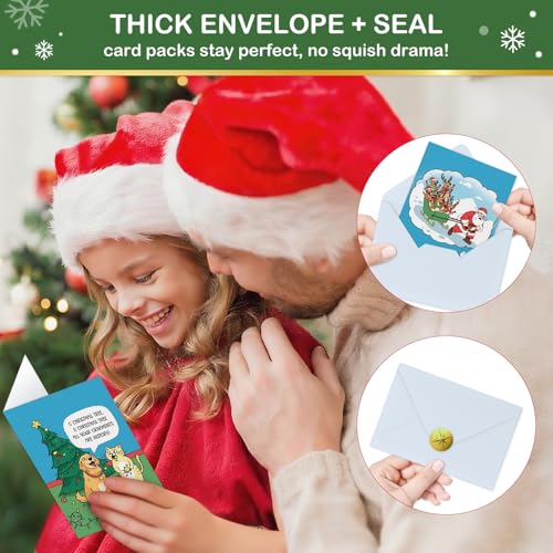 3-Cartoon Christmas Funny Pet Card Set - 24 Holiday Greeting Cards with Envelopes & Seals