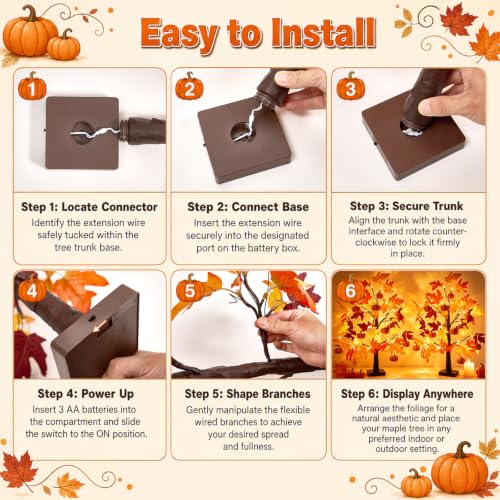 Fall Maple Tree with Lights - Orange 2 Pack, 24 Inch Autumn Decor