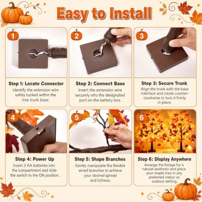 Fall Maple Tree with Lights - Orange 2 Pack, 24 Inch Autumn Decor