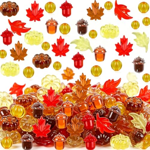 155PCS Fall Vase Filler Set - Acrylic Pumpkins, Maple Leaves, Acorns & More