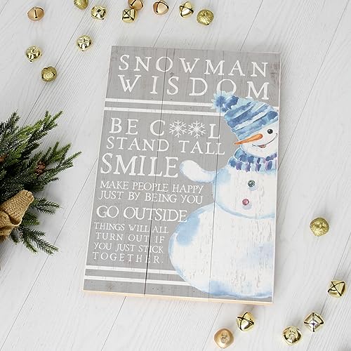 Rustic Christmas Sign with Snowman Wisdom - 16 x 10.75 Inch Wooden Holiday Decor - Farmhouse Winter Wall Art - Snowman Variation