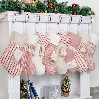 Christmas Stockings 8 Pack - 20-Inch Rustic Farmhouse Holiday Decor - Red Set of 8