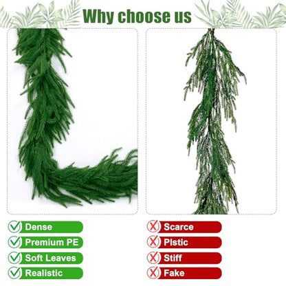 2pcs 9FT Artificial Norfolk Pine Garland Christmas Decor Full & Realistic