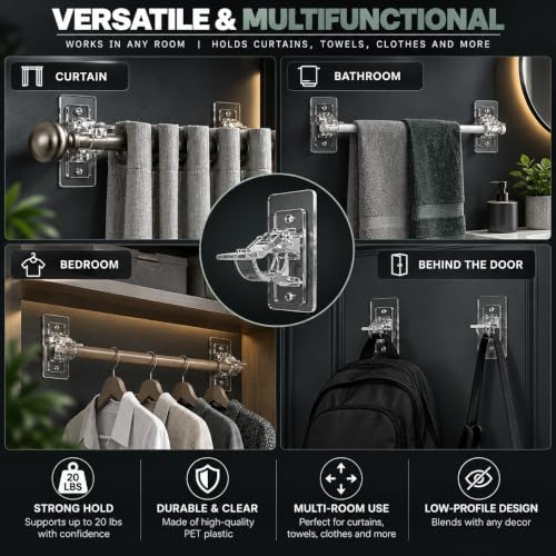 Heavy Duty Self Adhesive Curtain Rod Brackets - No Drill, Removable