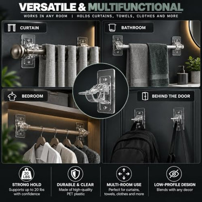 Heavy Duty Self Adhesive Curtain Rod Brackets - No Drill, Removable