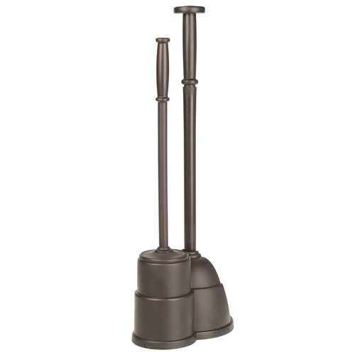 mDesign Plunger and Brush Set for Toilet Bowl - Hidden, Modern Toilet Brush and Plunger Set with Caddy - Brush Cleaner and Plunger Combo with Holder for Bathroom - Hyde Collection - Bronze