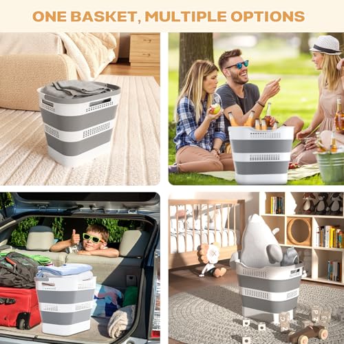 43L Collapsible Plastic Laundry Basket Grey - Portable & Durable Storage