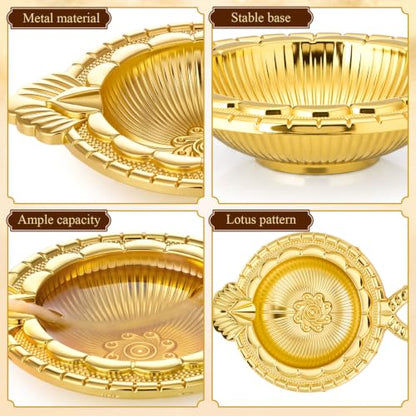 50 Pcs Indian Diwali Kuber Oil Lamps for Puja and Festival Decor - Gold Finish