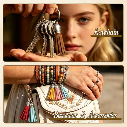 Multi Color Key Chain Tassel Charm Set for Jewelry Making - 25 Colors, Faux Leather