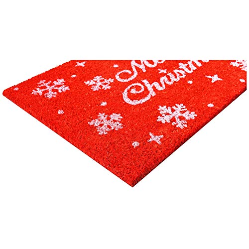 Christmas Snowflakes Doormat 24x36 Inches - Red White Holiday Decor