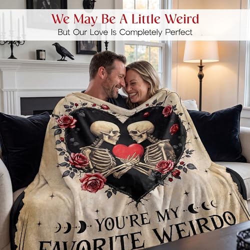 Cream Skeleton Couple Blanket 60x80 Inches - Gothic Love Gift for Couples